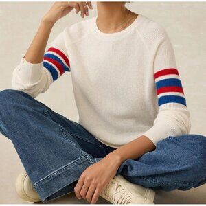 Faherty Throwback Organic Cotton Cashmere Blend Varsity Stripes Crewneck Long Sl
